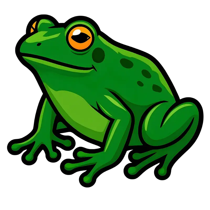 Bold Cartoon Frog with Spotted Back and Orange Eyes