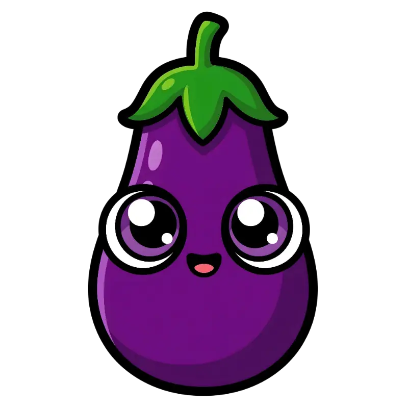 Cute Kawaii Eggplant Character with Large Expressive Eyes