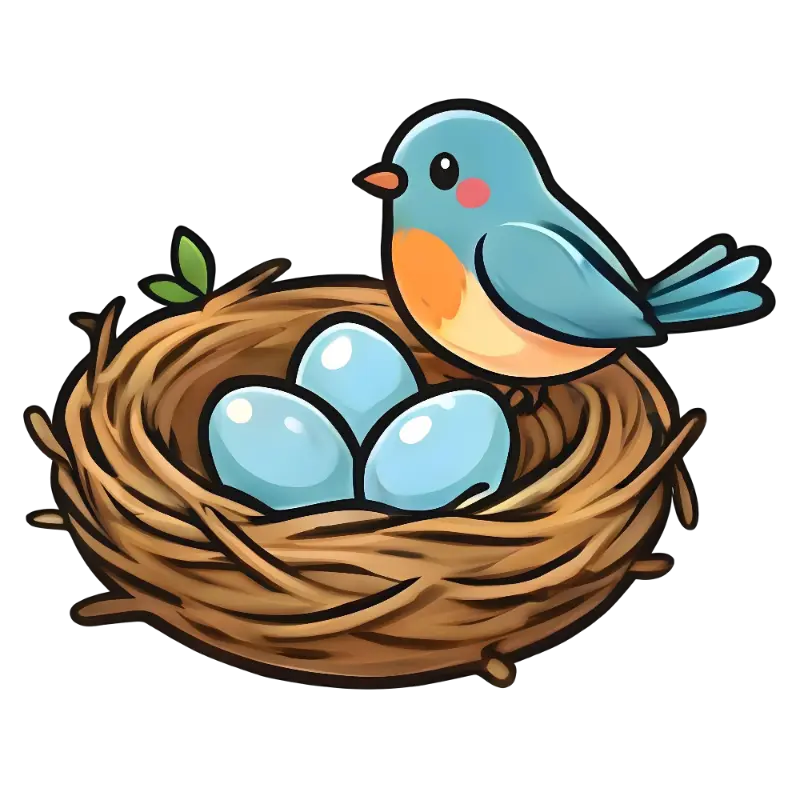 Cute Cartoon Bird in Nest with Eggs Illustration