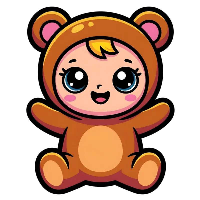 Adorable Cartoon Baby Bear with Big Blue Eyes and Open Smile