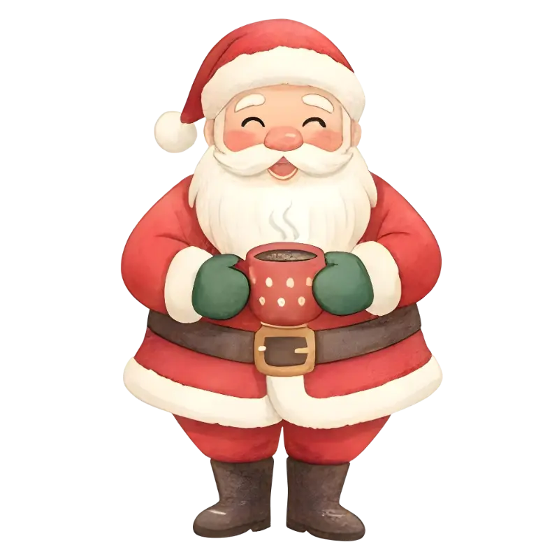 Cartoon Watercolor Santa Claus holding a mug Illustration, Festive