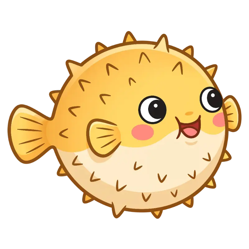 Kawaii Smiling Pufferfish Character