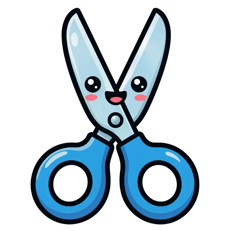 Cute Smiling Cartoon Scissors Character with Blush Cheeks