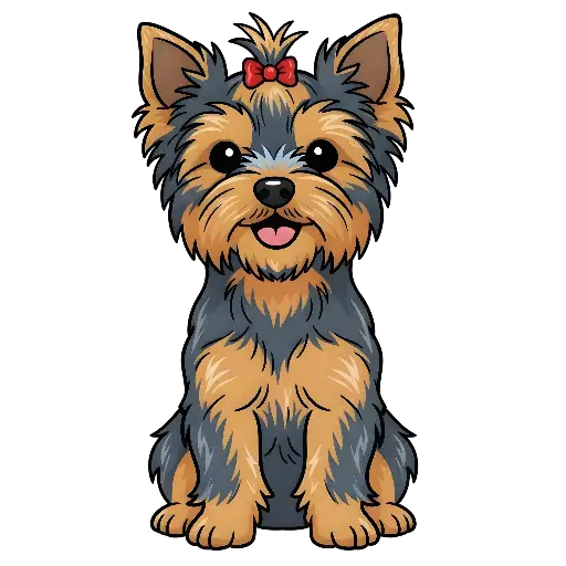 Happy Yorkshire Terrier Cartoon Illustration with Red Bow