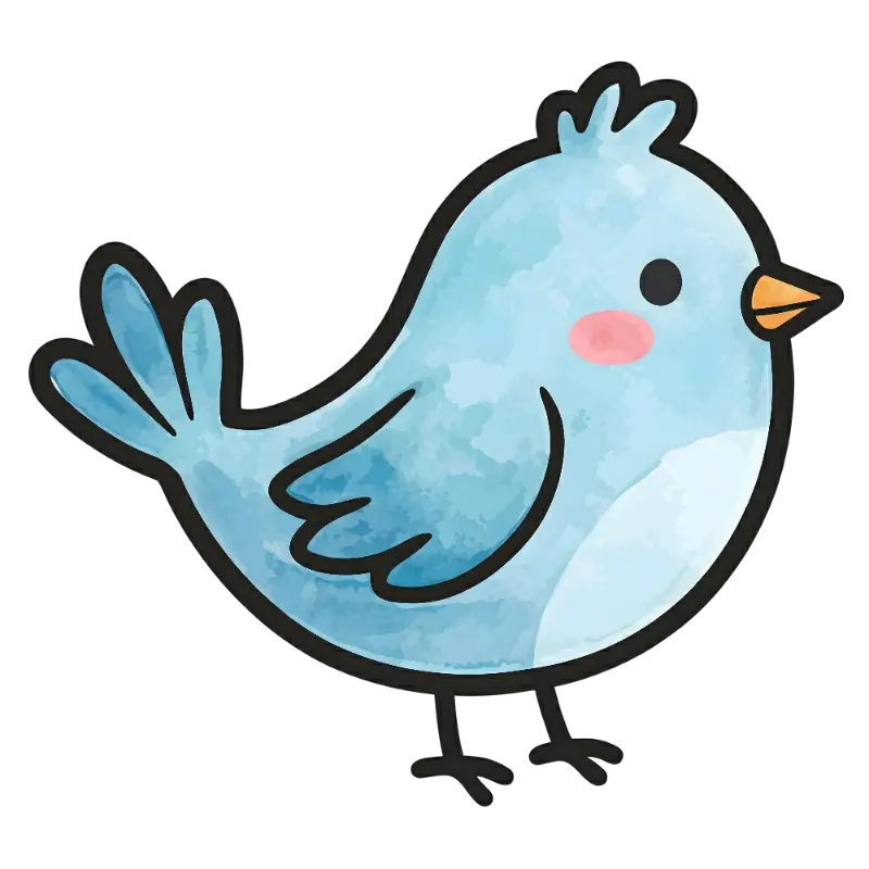 Sweet Blue Bird Character with Blush