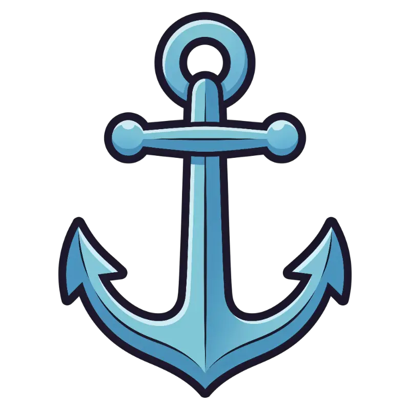 Cartoon Blue Anchor with Bold Outlines and Gradient Shading