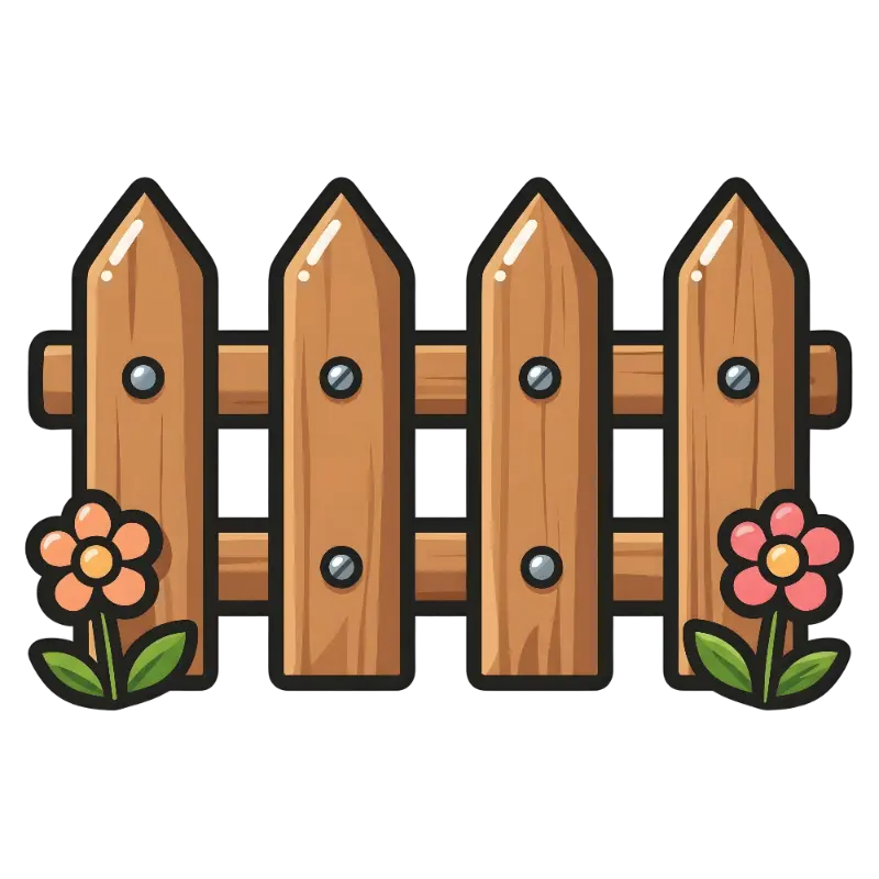 Cute Cartoon Picket Fence with Glossy Orange and Pink Flowers