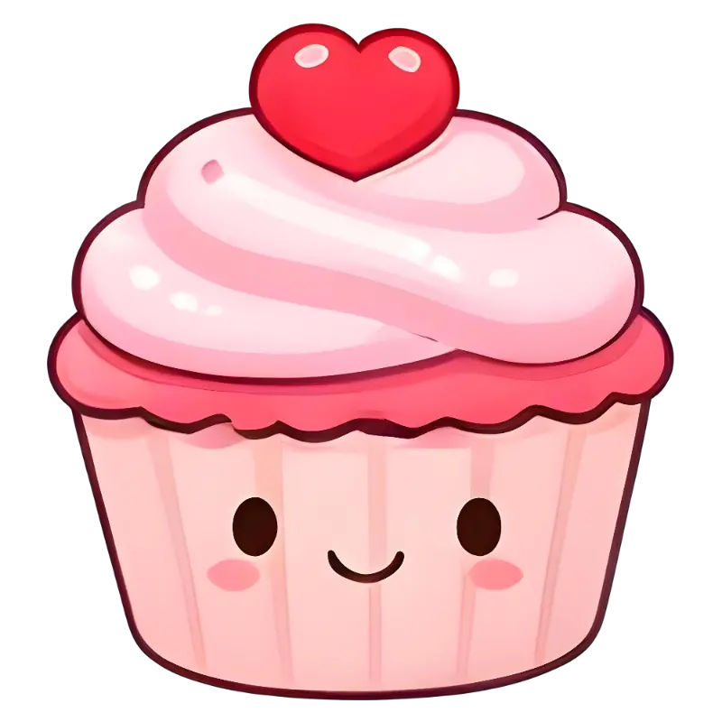 Kawaii Cartoon Cupcake with Heart Topping Custom Kiss-Cut Stickers