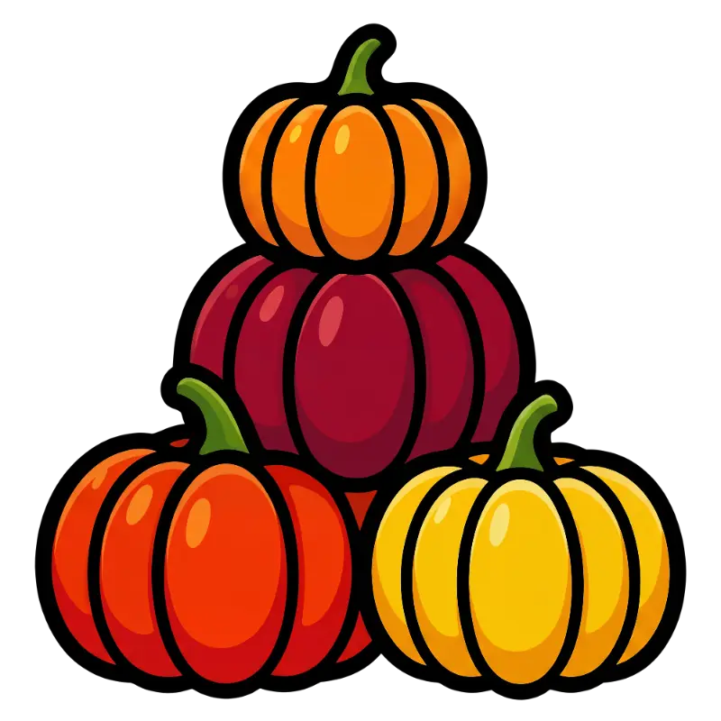Cheerful Stacked Pumpkins in Vibrant Cartoon Style with Distinct Green Stems