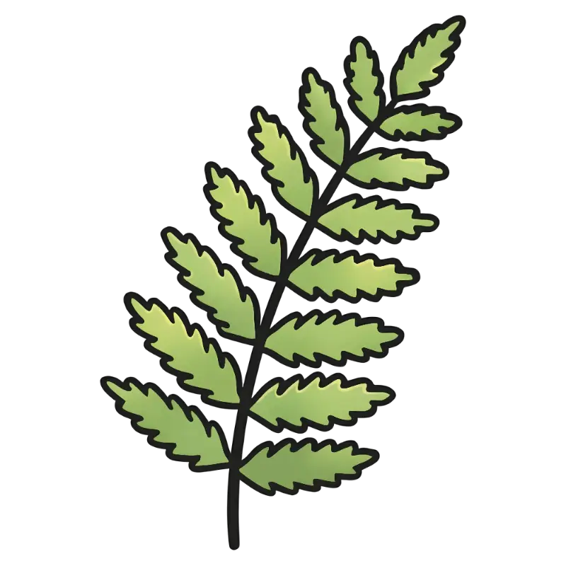 Simple Botanical Fern Branch Line Art with Gradient Leaves