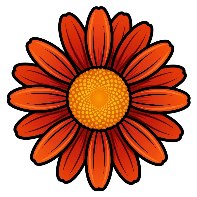 Stylized Red Orange Flower with Gradient Petals and Stippled Center
