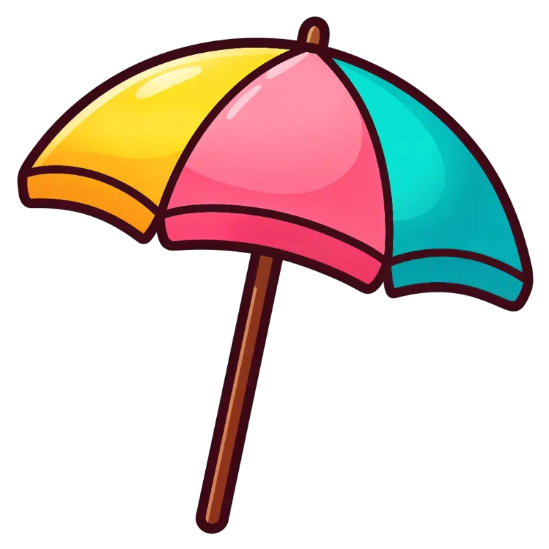 Playful Multicolored Cartoon Beach Umbrella Illustration