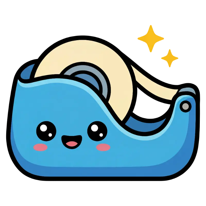 Kawaii Smiling Blue Tape Dispenser Character with Stars