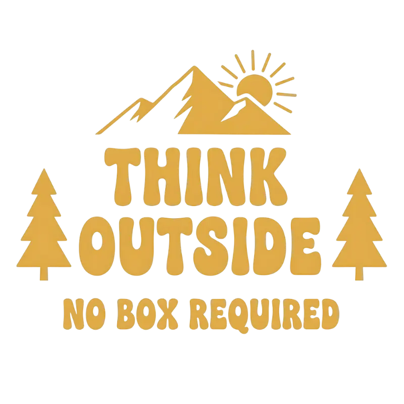Retro Think Outside Mountain Sun Pine Trees Typography