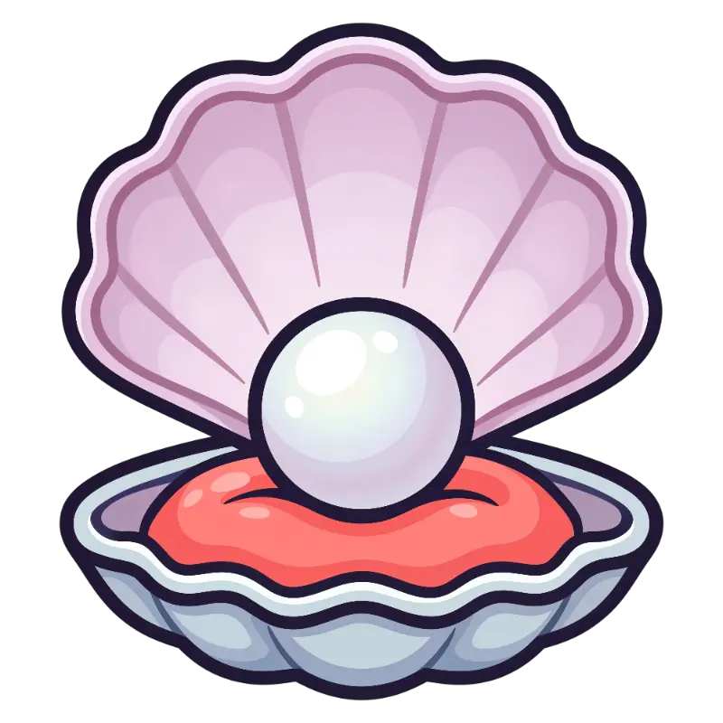 Cheerful Cartoon Pink and Blue Open Clam Shell with Pearl