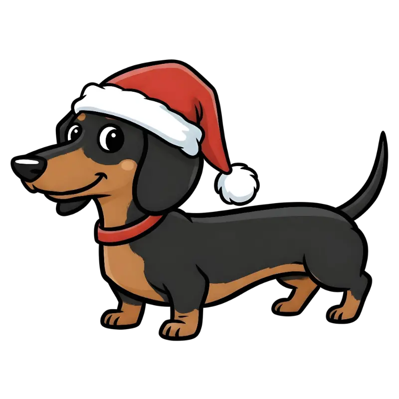 Cute Cartoon Dachshund Santa Hat Holiday Illustration