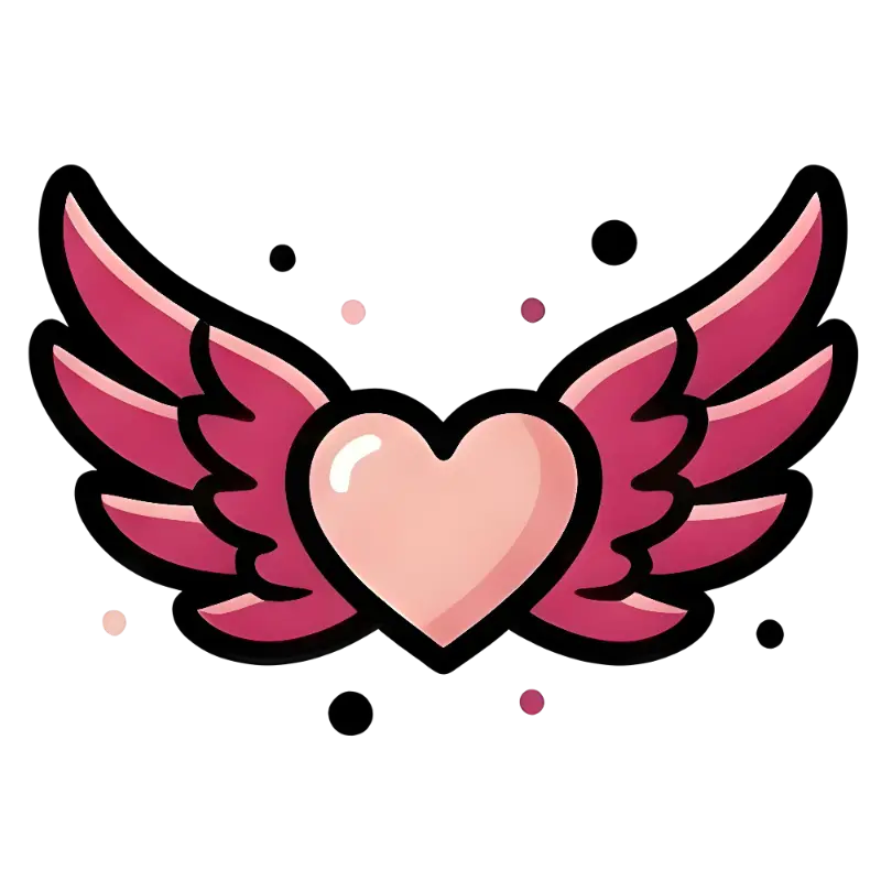 Cute Cartoon Pink Heart with Bold Black Outline and Wings