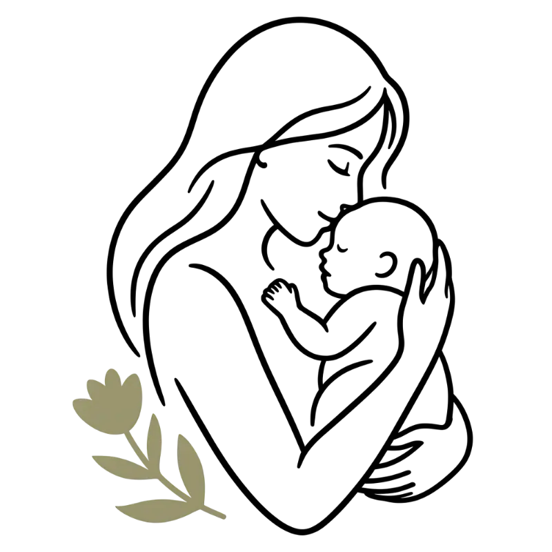 Pixelated Mother Child Outline with Beige Flower