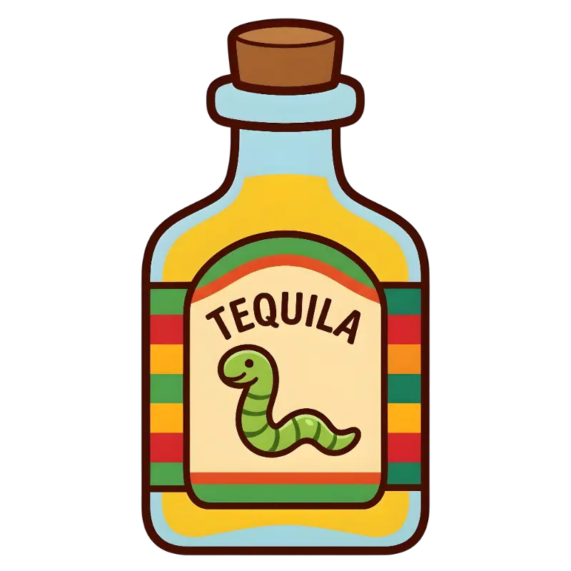 Playful Hand-Drawn Tequila Bottle Worm Kiss Cut Sticker