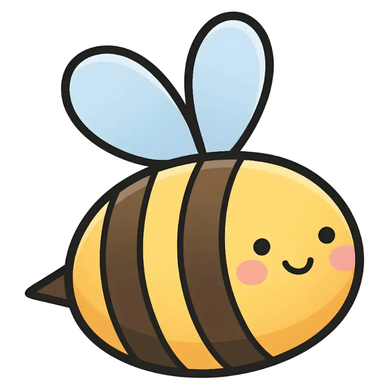Cheerful Kawaii Bee Illustration with Smiling Face and Wings