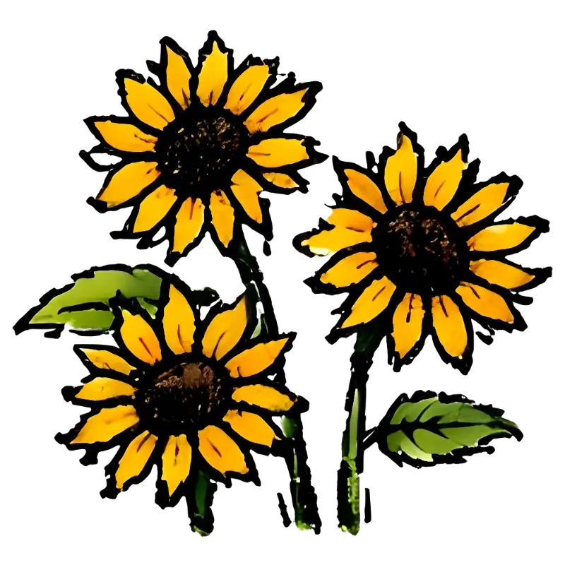 Sunflower Illustration Black Background Wall Art Print