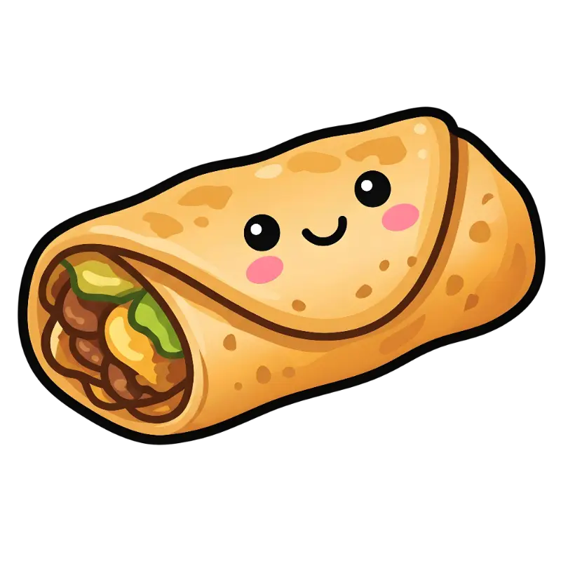 Playful Burrito with Smiling Face Food Filling Details Vibrant Kawaii Illustration