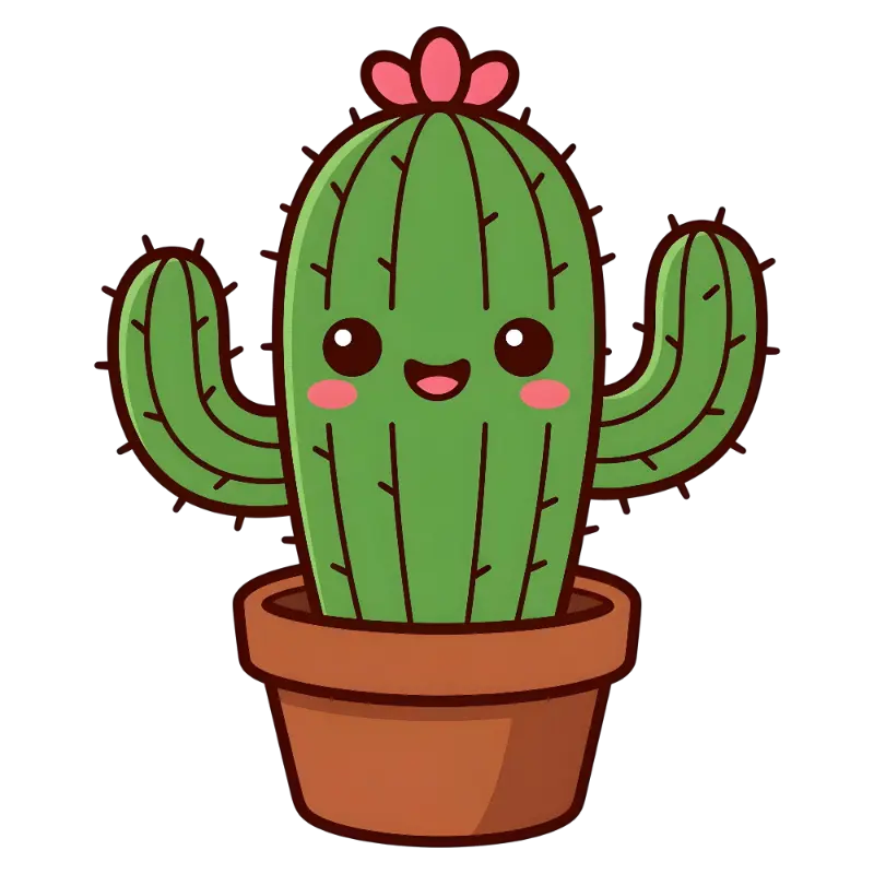 Kawaii Smiling Cactus Kiss Cut Sticker