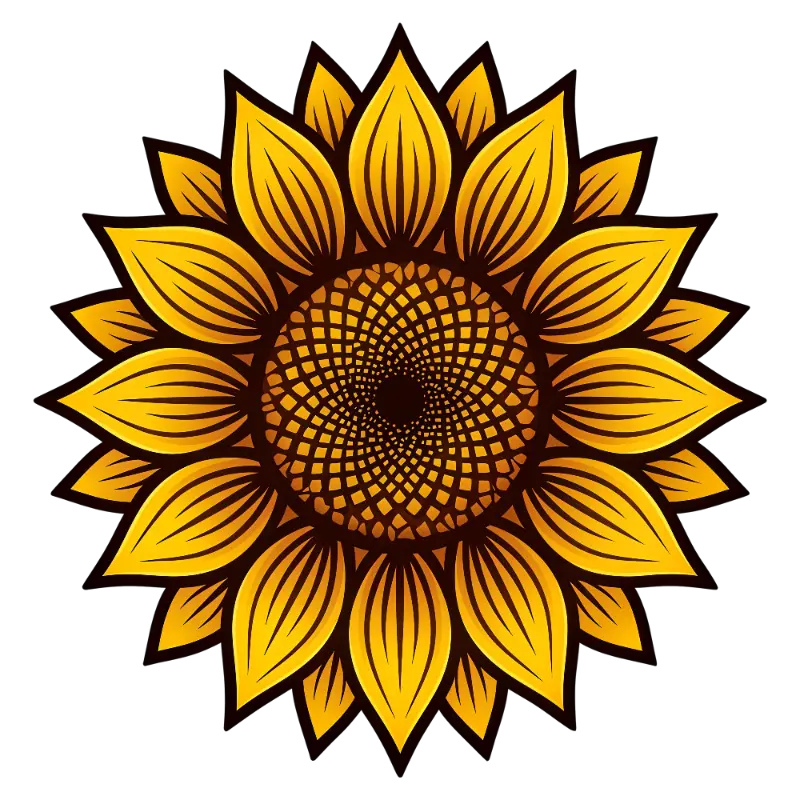Modern Geometric Sunflower Mandala with Stylized Petals