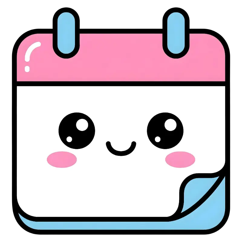 Kawaii Cute Calendar Character with Blush Cheeks and Curled Page