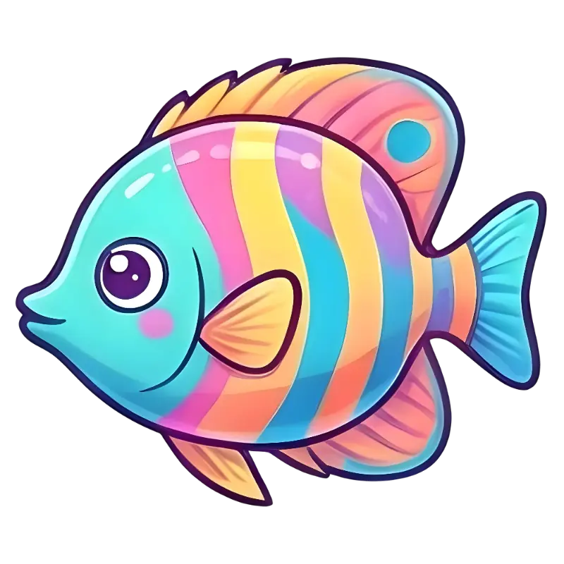 Vibrant Kawaii Cartoon Fish with Playful Rainbow Stripes