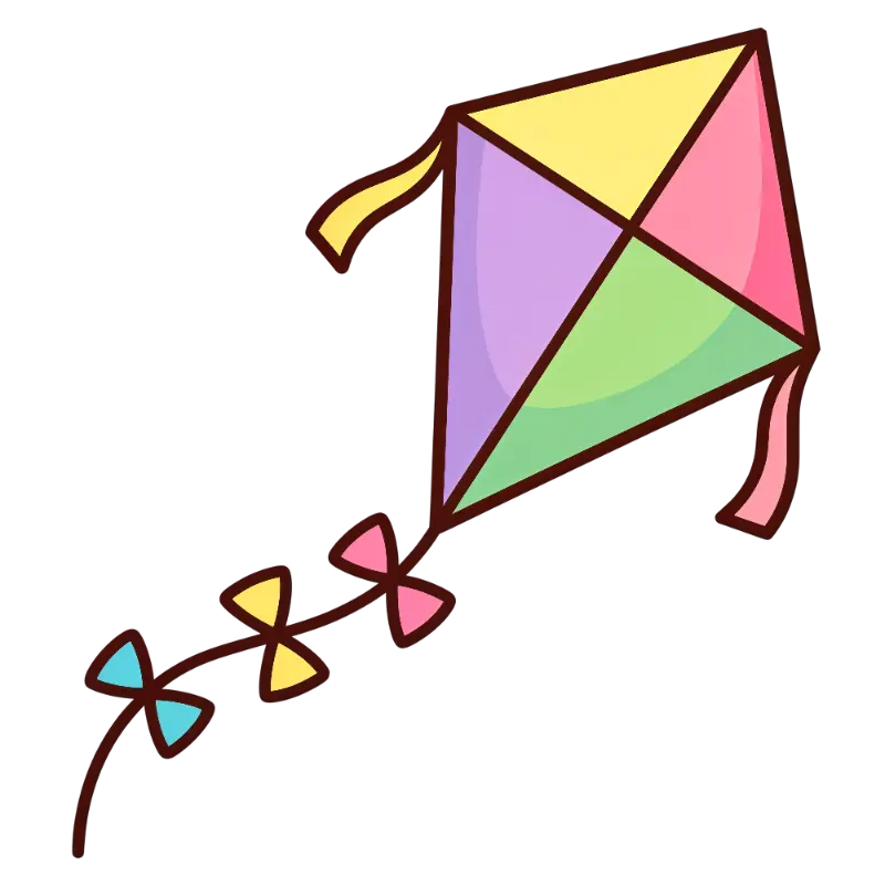 Cute Flat Art Kite with Multi-Colored Panels and Ribbon Tail