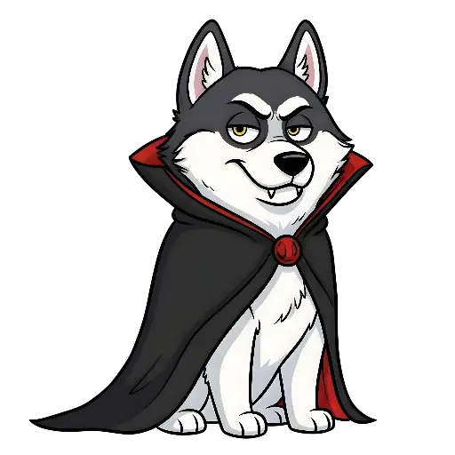 Cartoon Vampire Husky Dog Illustration Cute Spooky Halloween Design for Pet Owners