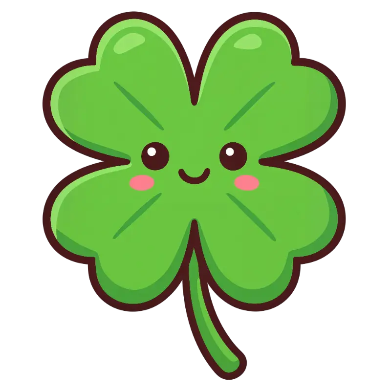 Cute Cartoon Four-Leaf Clover with Blush Cheeks Illustration