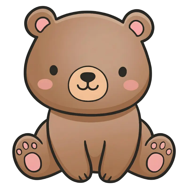 Friendly Kawaii Sitting Bear Character with Thick Outlines