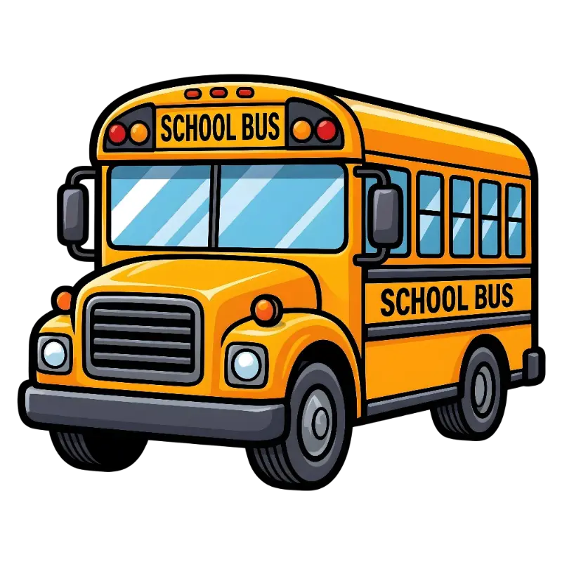 Energetic Cartoon School Bus with Black Outlines