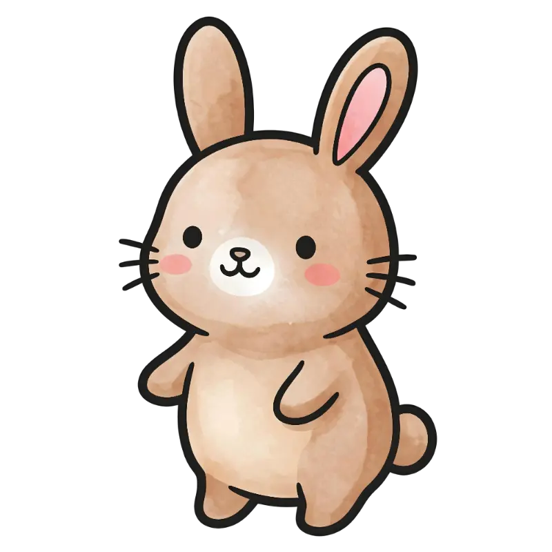 Kawaii Watercolor Bunny Character with Pink Blush Cheeks