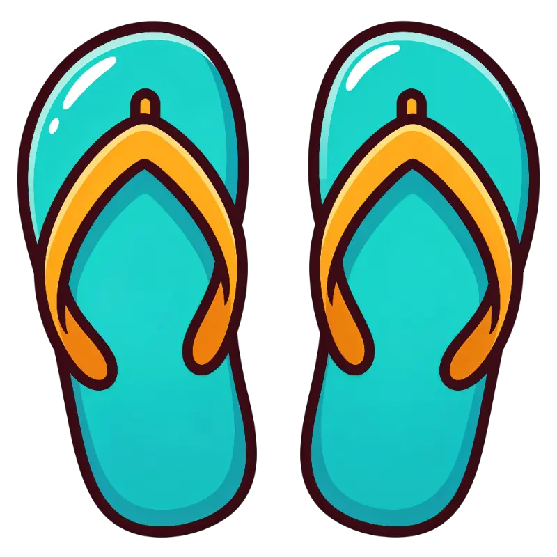 Thick Outline Cartoon Flip Flops in Teal and Orange