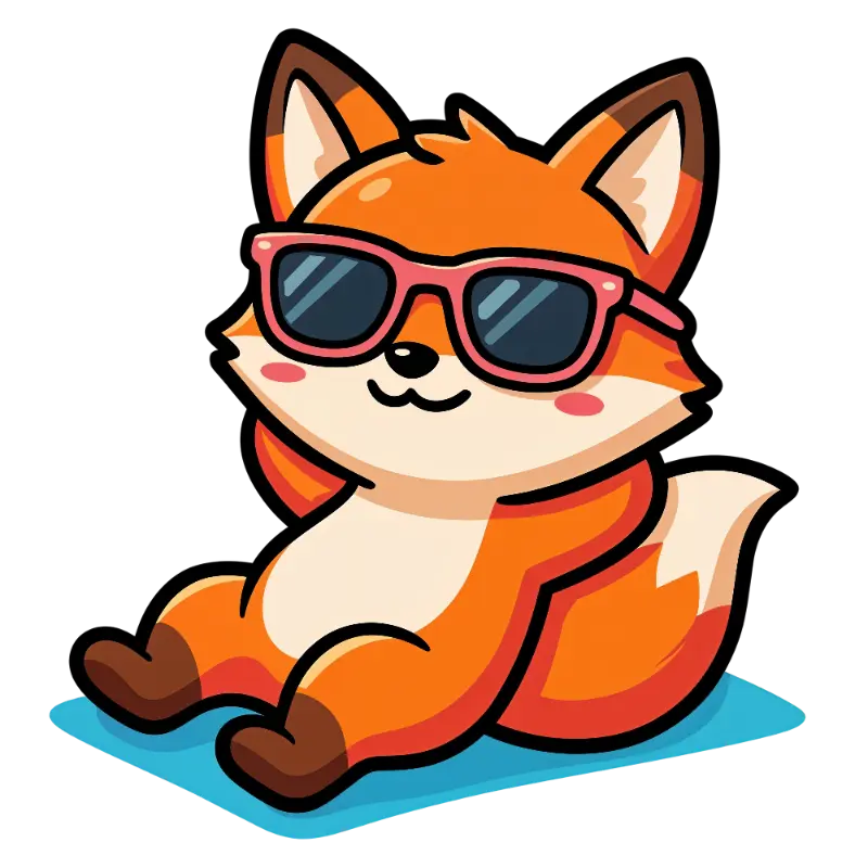 Chibi Fox Character with Pink Sunglasses and Blue Mat