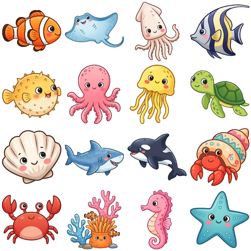 Cute Cartoon Sea Creatures