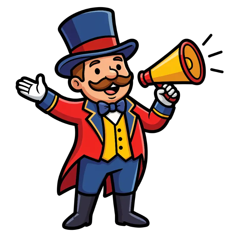 Bold Cartoon Ringmaster with Top Hat and Megaphone