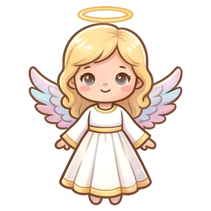 Cute Chibi Angel Character with Halo and Wings Illustration