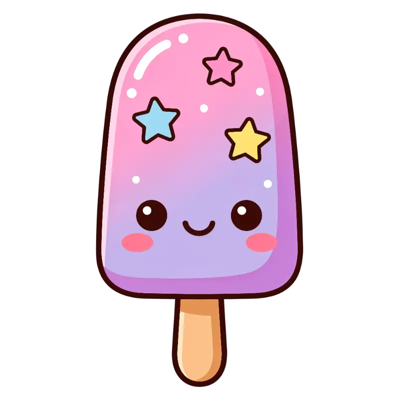 Smiling Kawaii Gradient Starry Ice Cream Popsicle Character