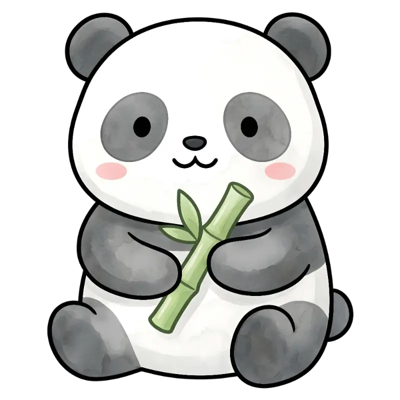 Soft Watercolor Panda Illustration with Bamboo and Outlines