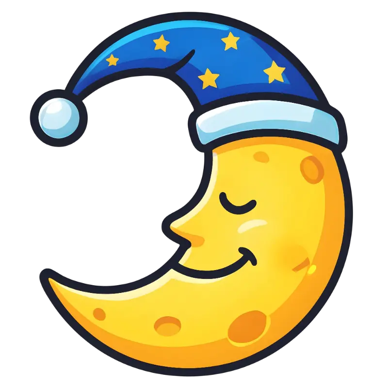 Whimsical Sleeping Moon Character with Starry Blue Cap