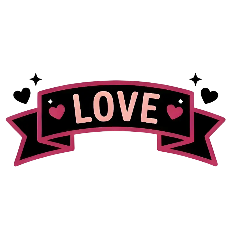 Playful Cartoon Love Text Banner with Sparkle Hearts