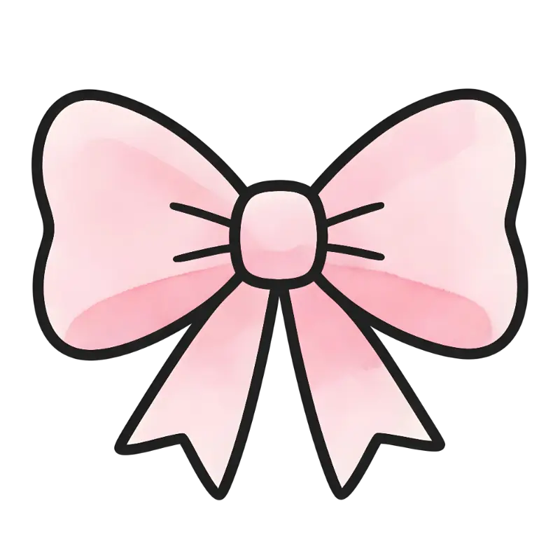 Cute Hand-Drawn Pink Bow with Soft Watercolor Texture
