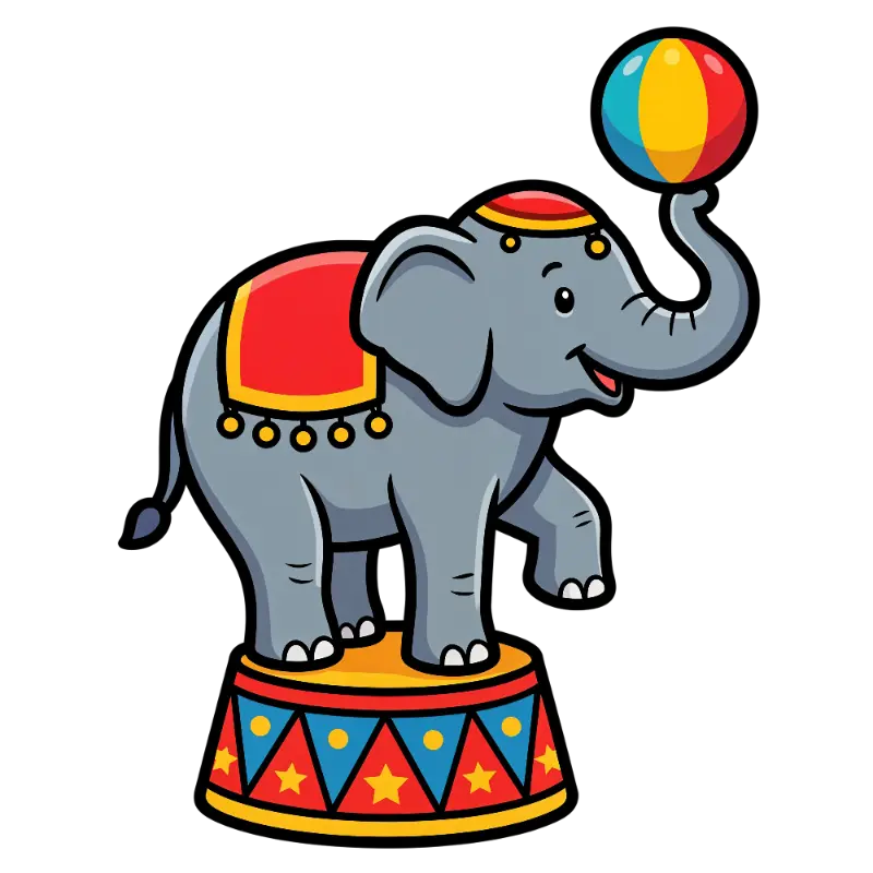 Playful Cartoon Elephant Balancing Ball on Pedestal