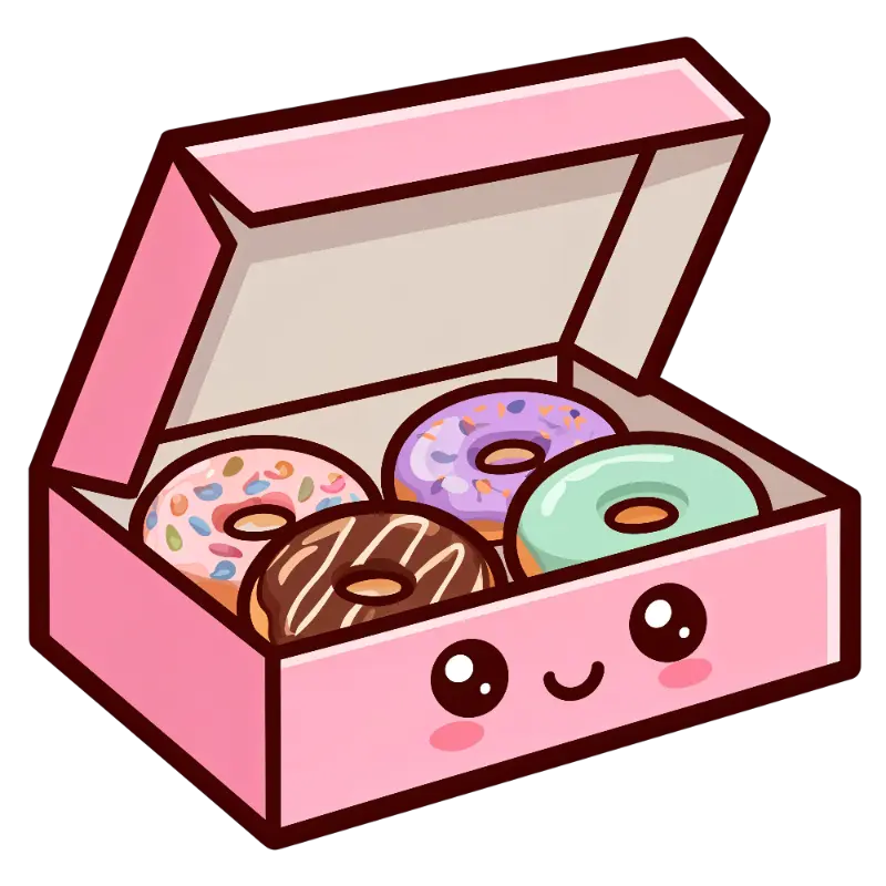 Kawaii Pink Donut Box with Colorful Frosted Donuts