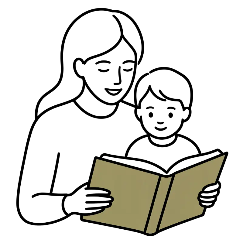 Minimalist Adult Child Reading Open Book Silhouette