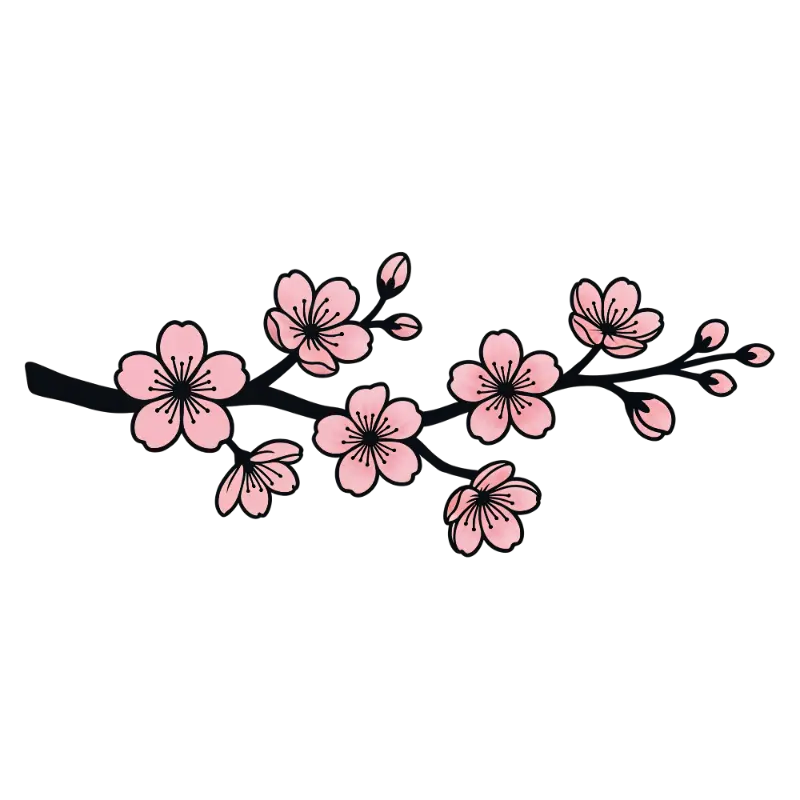 Line Art Stylized Cherry Blossom Branch with Buds